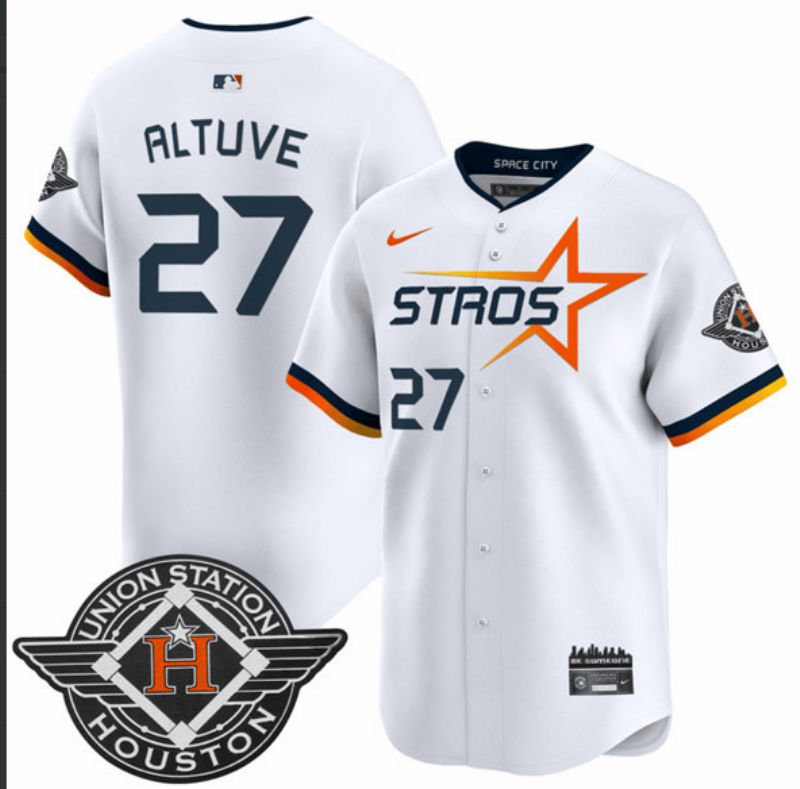 Men Houston Astros #27 Altuve White Three generations Joint Name 2025 Nike MLB Jersey style 1